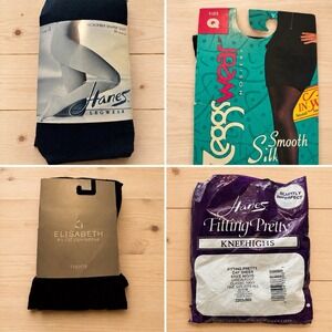 Vintage Pantyhose Tights Lot of 4 Hanes L'eggs Liz Claiborne Black Navy NO[Y]